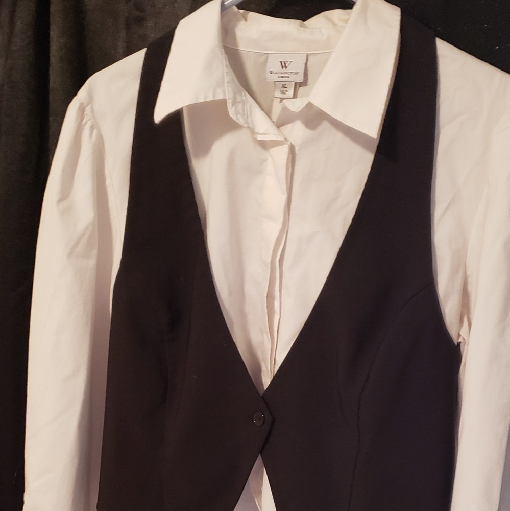 White Worthington blouse with attached black vest